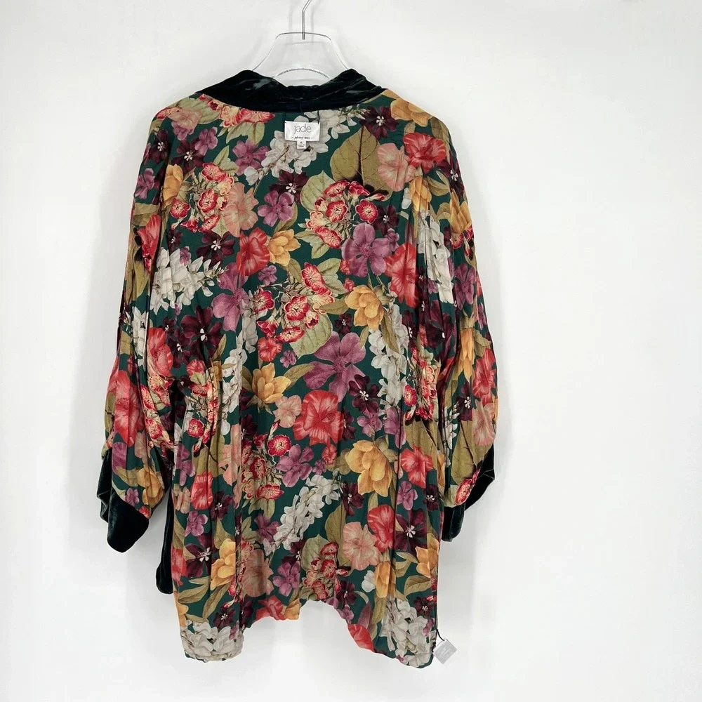 Johnny Was Jade Cardigan Womens‎ XL Reversible Velvet Silk Floral Green Kimono